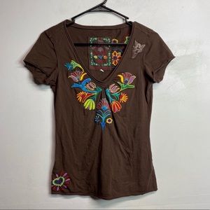 Johnny Was brown floral embroidered
boho T-shirt S